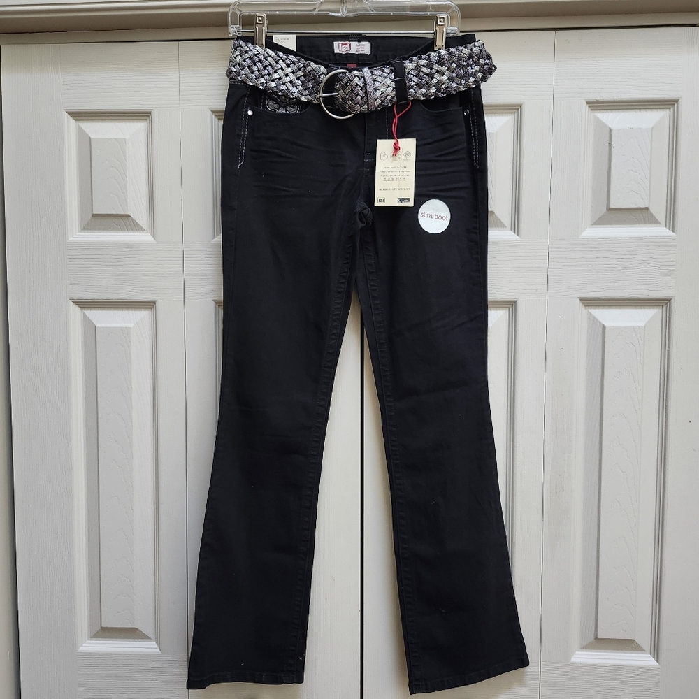 Ashley Low Rise Slim Bootcut Juniors Sz 9 LEI Studded Embroidered Denim Jeans